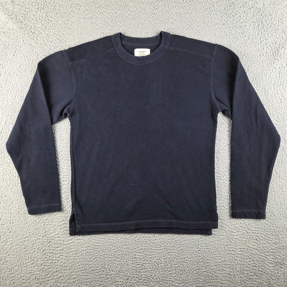 Buck Mason Field-Spec Rugby Crew Mens XS Navy Blue Long Sleeve Cotton T-Shirt - Picture 1 of 5